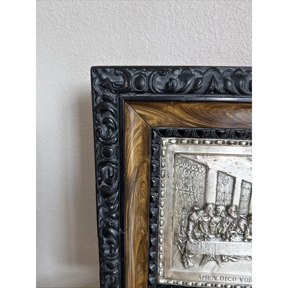 Vtg Made In Spain Aluminum Raised Relief The Last Supper Framed‎ Wall Art 12x18